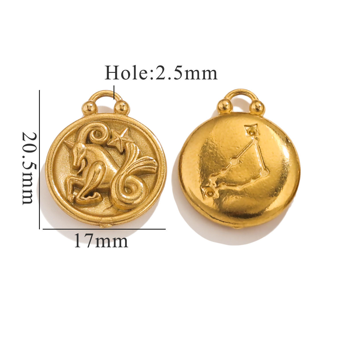 Gold color / 1 Piece Retro Classic Style Capricornus Shape Stainless Steel  Gold Color Unisex Pendant Picture10